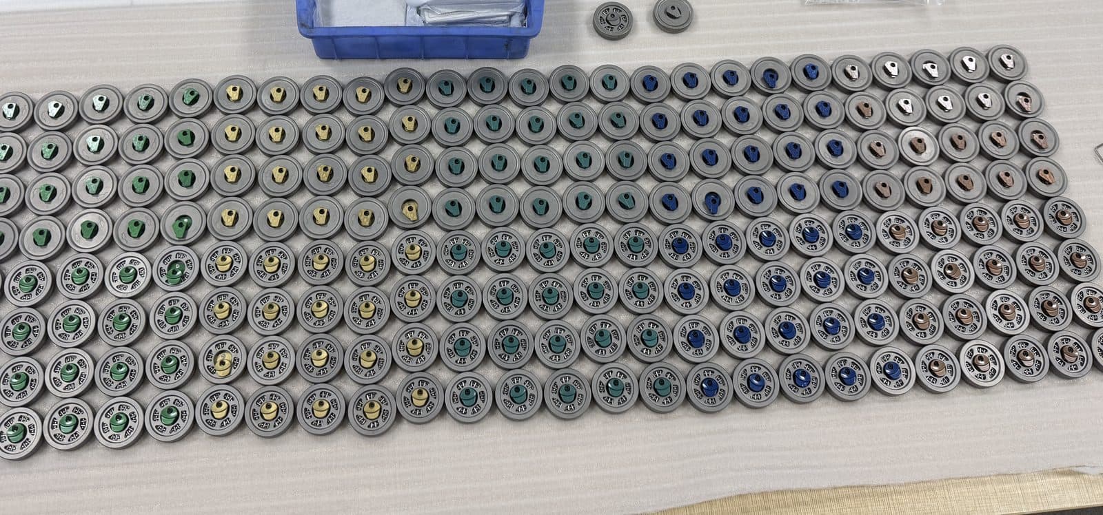 Rows of finished coins from Batch 1